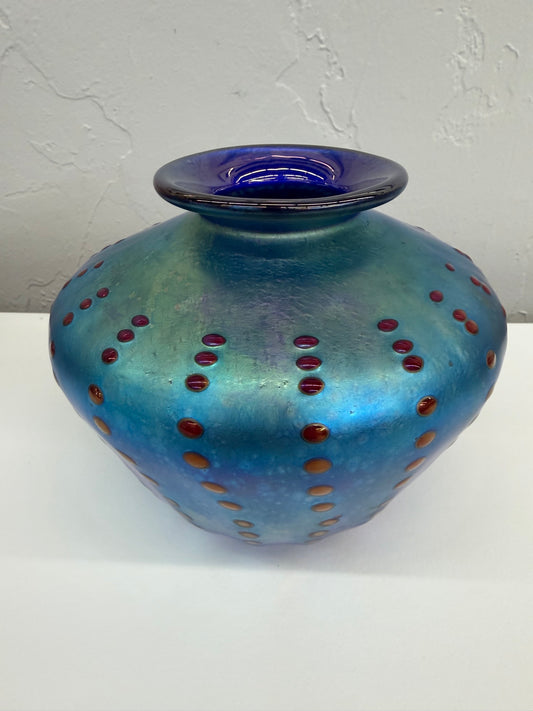 PV463 Cabinet Vase, Blue/Green Luster, Red Dots