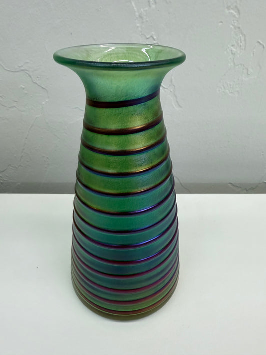 PV456 Green w/ Red Spiral Cone Vase