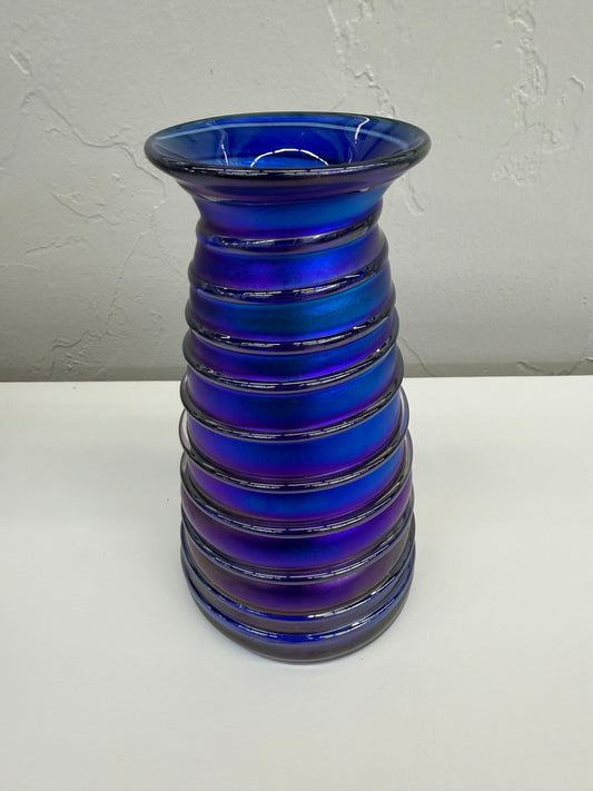 PV462 Hudson Blue Clear Spiral Cone Vase
