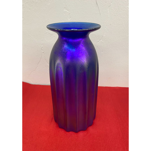 PV413 Blue Rigatone/Ribbed Vase